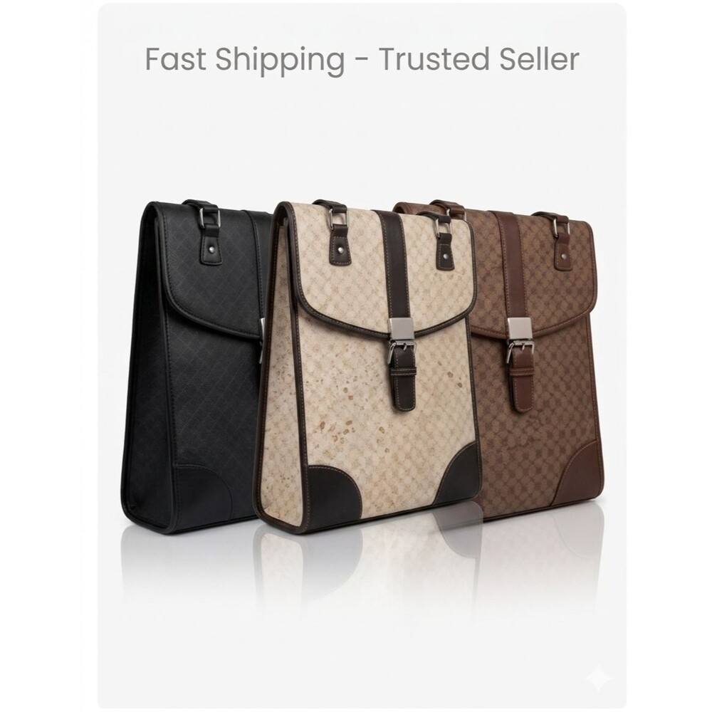 3‑Bag Art Portfolio Set w/ 2” Binder – Beige Brown Black – New (Stain on Beige)